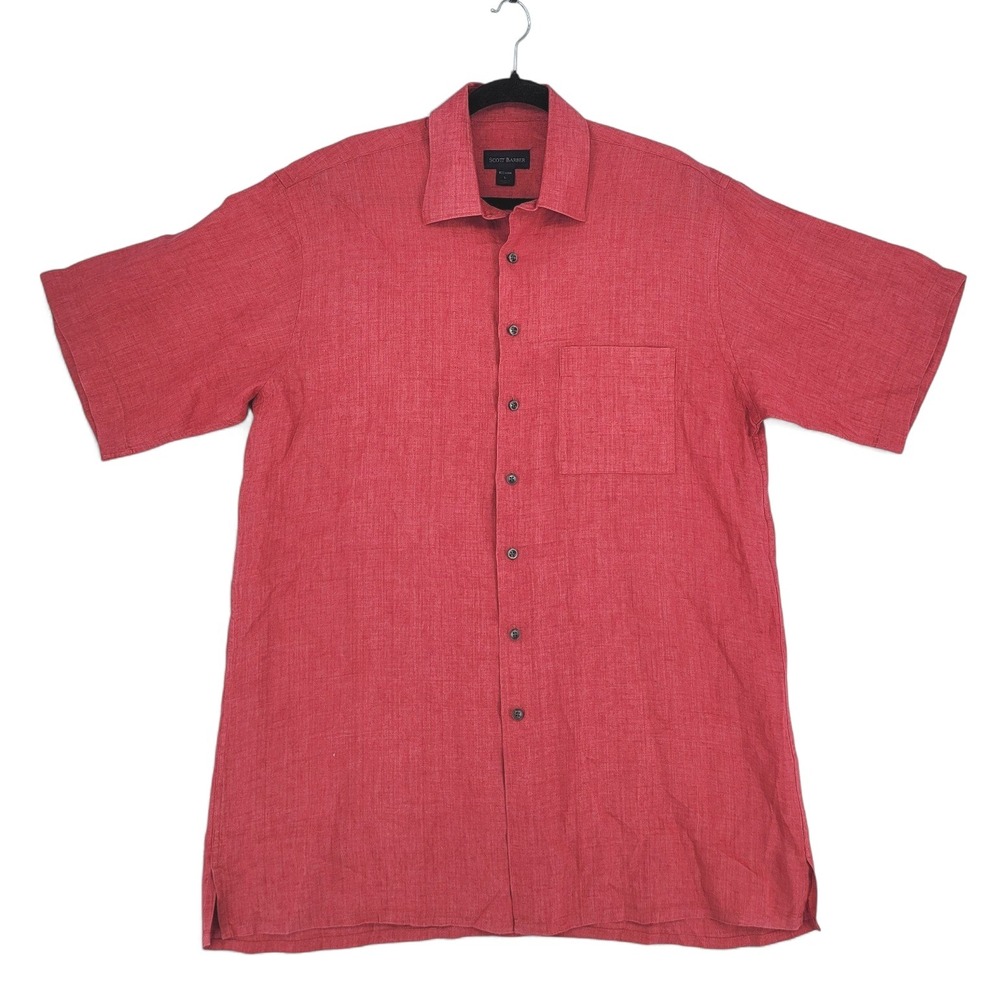 Scott Barber Red Linen Shirt Size L 100% Linen Summer Casual Resort‎ EUC